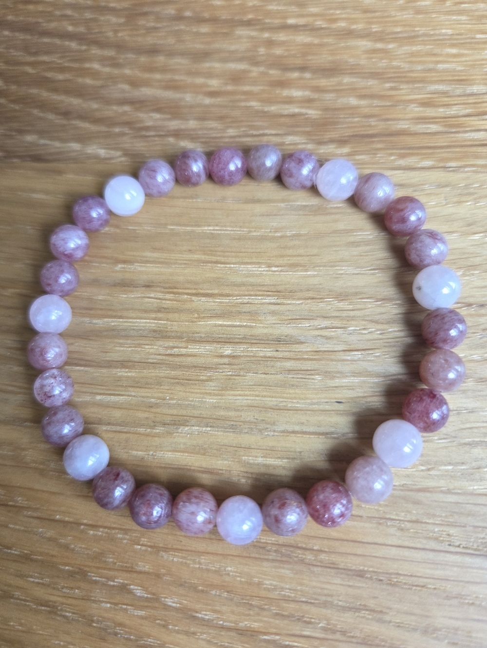 Strawberry Quartz & Rose Quartz Beaded Stretch Bracelet | Handmade